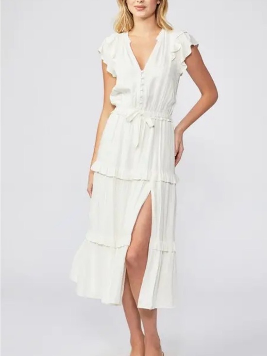 PAIGE Dresses & Skirts - PAIGE Roslyn Ivory Jacquard Ruffle Tiered Maxi Dress Size L Romantic Feminine